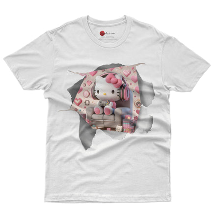 Hello kitty tee shirt - Hello kitty gamer cute funny graphic tees - Unisex novelty cotton t shirt White