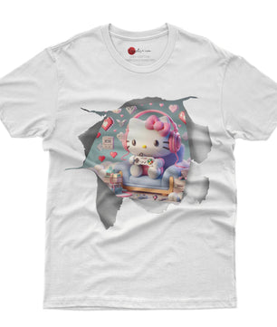 Hello kitty tee shirt - Hello kitty gamer cute funny graphic tees - Unisex novelty cotton t shirt - Lusy Store LLC