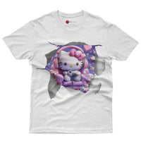 Hello kitty tee shirt - Hello kitty gamer cute funny graphic tees - Unisex novelty cotton t shirt White