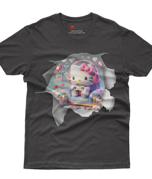 Hello kitty tee shirt - Hello kitty gamer cute funny graphic tees - Unisex novelty cotton t shirt - Lusy Store LLC