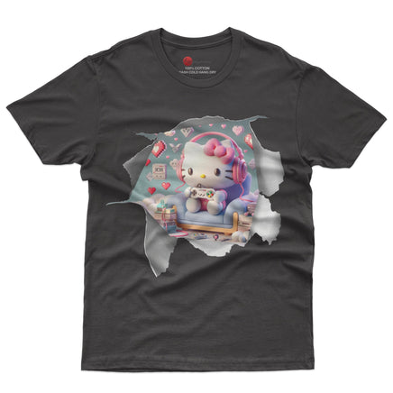 Hello kitty tee shirt - Hello kitty gamer cute funny graphic tees - Unisex novelty cotton t shirt - Lusy Store LLC