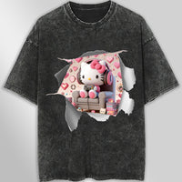 Hello kitty tee shirt - Hello kitty gamer cute funny graphic tees - Unisex wide sleeve style Dark Gray