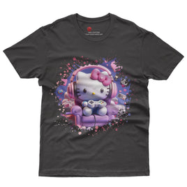 Hello kitty tee shirt - Hello kitty gamer cute graphic tees - Unisex novelty cotton t shirt - Lusy Store LLC