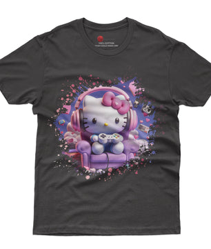 Hello kitty tee shirt - Hello kitty gamer cute graphic tees - Unisex novelty cotton t shirt - Lusy Store LLC