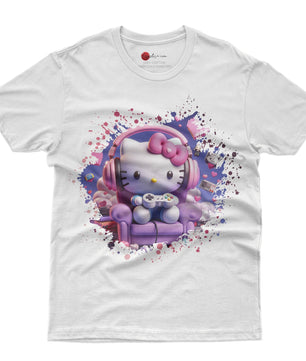 Hello kitty tee shirt - Hello kitty gamer cute graphic tees - Unisex novelty cotton t shirt - Lusy Store LLC