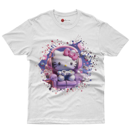 Hello kitty tee shirt - Hello kitty gamer cute graphic tees - Unisex novelty cotton t shirt White