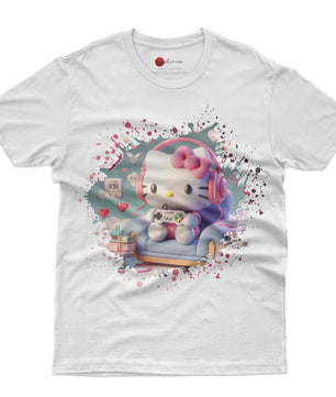 Hello kitty tee shirt - Hello kitty gamer cute graphic tees - Unisex novelty cotton t shirt - Lusy Store LLC
