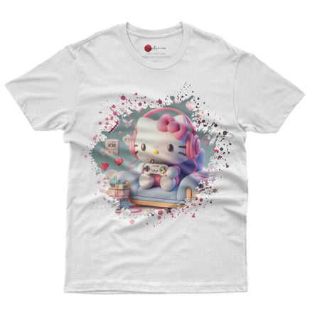 Hello kitty tee shirt - Hello kitty gamer cute graphic tees - Unisex novelty cotton t shirt White