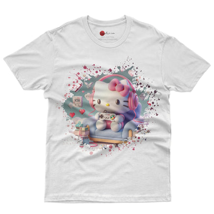 Hello kitty tee shirt - Hello kitty gamer cute graphic tees - Unisex novelty cotton t shirt - Lusy Store LLC