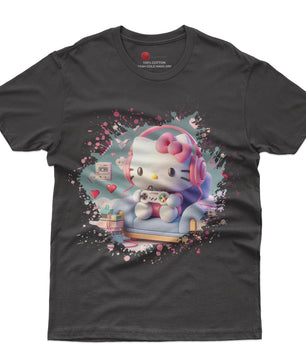 Hello kitty tee shirt - Hello kitty gamer cute graphic tees - Unisex novelty cotton t shirt - Lusy Store LLC