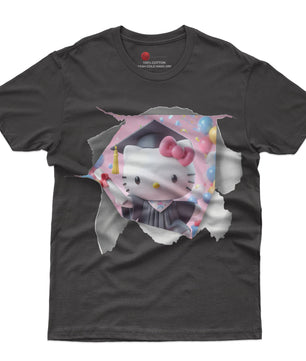Hello kitty tee shirt - Hello kitty graduation cute funny graphic tees - Unisex novelty cotton t shirt - Lusy Store LLC