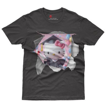 Hello kitty tee shirt - Hello kitty graduation cute funny graphic tees - Unisex novelty cotton t shirt Black