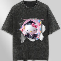 Hello kitty tee shirt - Hello kitty graduation cute funny graphic tees - Unisex wide sleeve style Dark Gray