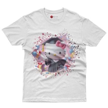 Hello kitty tee shirt - Hello kitty graduation cute graphic tees - Unisex novelty cotton t shirt White
