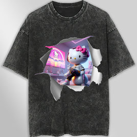 Hello kitty tee shirt - Hello Kitty style funny graphic tees - Unisex wide sleeve style Dark Gray