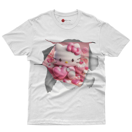 Hello kitty tee shirt - Hello Kitty with a heart funny graphic tees - Unisex novelty cotton t shirt White