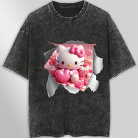 Hello kitty tee shirt - Hello Kitty with a heart funny graphic tees - Unisex wide sleeve style Dark Gray