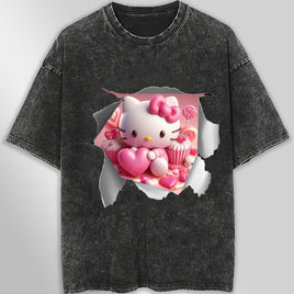 Hello kitty tee shirt - Hello Kitty with a heart funny graphic tees - Unisex wide sleeve style Dark Gray