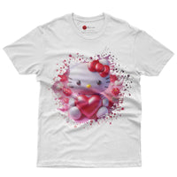 Hello kitty tee shirt - Hello Kitty with heart cute graphic tees - Unisex novelty cotton t shirt White