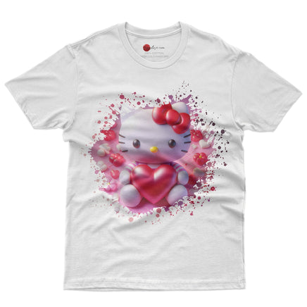 Hello kitty tee shirt - Hello Kitty with heart cute graphic tees - Unisex novelty cotton t shirt White