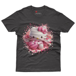Hello kitty tee shirt - Hello Kitty with heart cute graphic tees - Unisex novelty cotton t shirt Black