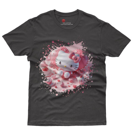 Hello kitty tee shirt - Hello Kitty with heart cute graphic tees - Unisex novelty cotton t shirt Black