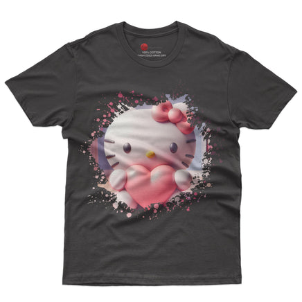 Hello kitty tee shirt - Hello Kitty with heart cute graphic tees - Unisex novelty cotton t shirt Black