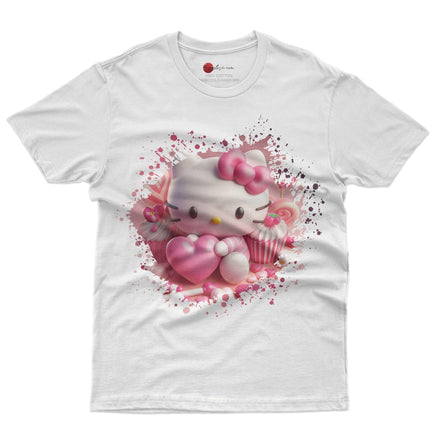 Hello kitty tee shirt - Hello Kitty with heart cute graphic tees - Unisex novelty cotton t shirt White