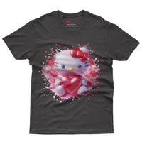 Hello kitty tee shirt - Hello Kitty with heart cute graphic tees - Unisex novelty cotton t shirt Black