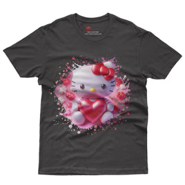 Hello kitty tee shirt - Hello Kitty with heart cute graphic tees - Unisex novelty cotton t shirt Black