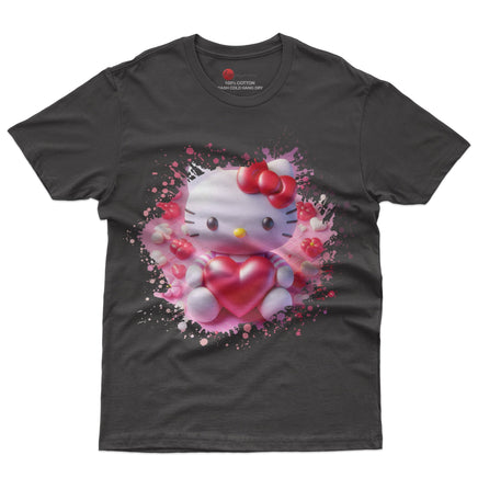 Hello kitty tee shirt - Hello Kitty with heart cute graphic tees - Unisex novelty cotton t shirt Black