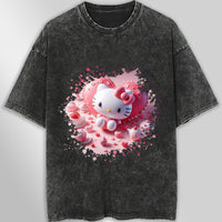 Hello kitty tee shirt - Hello Kitty with heart cute graphic tees - Unisex wide sleeve style Dark Gray