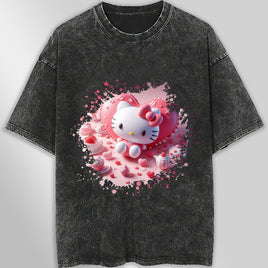 Hello kitty tee shirt - Hello Kitty with heart cute graphic tees - Unisex wide sleeve style Dark Gray