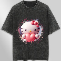 Hello kitty tee shirt - Hello Kitty with heart cute graphic tees - Unisex wide sleeve style Dark Gray