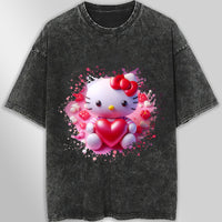 Hello kitty tee shirt - Hello Kitty with heart cute graphic tees - Unisex wide sleeve style Dark Gray