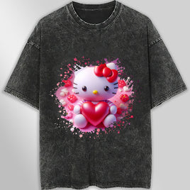 Hello kitty tee shirt - Hello Kitty with heart cute graphic tees - Unisex wide sleeve style Dark Gray