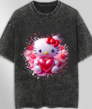 Hello kitty tee shirt - Hello Kitty with heart cute graphic tees - Unisex wide sleeve style - Lusy Store LLC