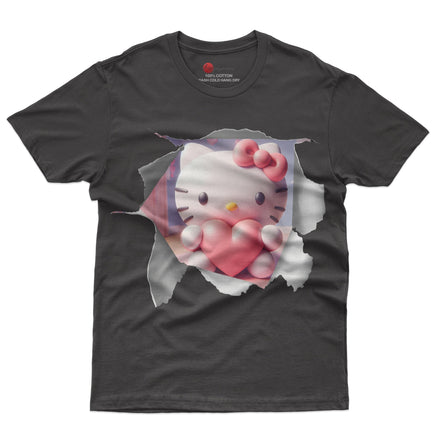 Hello kitty tee shirt - Hello Kitty with heart funny graphic tees - Unisex novelty cotton t shirt Black