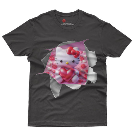 Hello kitty tee shirt - Hello Kitty with heart funny graphic tees - Unisex novelty cotton t shirt Black