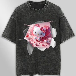 Hello kitty tee shirt - Hello Kitty with heart funny graphic tees - Unisex wide sleeve style Dark Gray