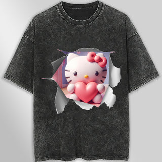 Hello kitty tee shirt - Hello Kitty with heart funny graphic tees - Unisex wide sleeve style - Lusy Store LLC