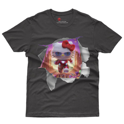 Hello kitty tee shirt - Ironman Hello Kitty funny graphic tees - Unisex novelty cotton t shirt Black