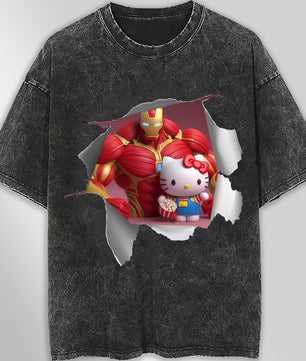 Hello kitty tee shirt - Ironman Hello Kitty funny graphic tees - Unisex wide sleeve style - Lusy Store LLC