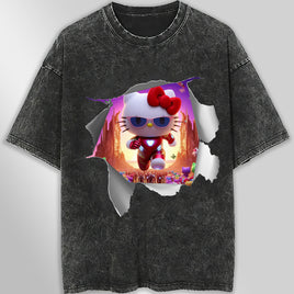 Hello kitty tee shirt - Ironman Hello Kitty funny graphic tees - Unisex wide sleeve style Dark Gray