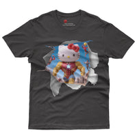 Hello kitty tee shirt - Ironman kitty cute funny graphic tees - Unisex novelty cotton t shirt Black