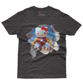 Hello kitty tee shirt - Ironman kitty cute funny graphic tees - Unisex novelty cotton t shirt - Lusy Store LLC