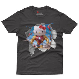 Hello kitty tee shirt - Ironman kitty cute funny graphic tees - Unisex novelty cotton t shirt Black