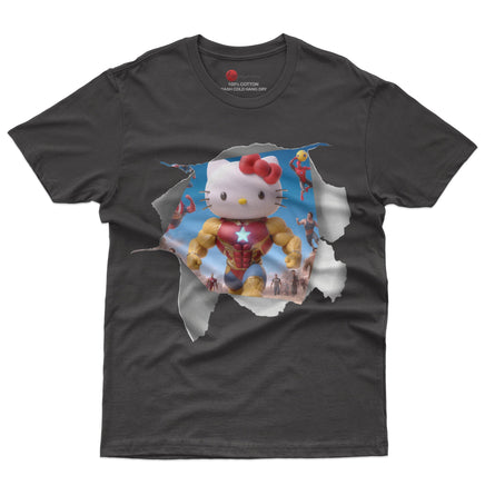 Hello kitty tee shirt - Ironman kitty cute funny graphic tees - Unisex novelty cotton t shirt Black