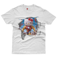 Hello kitty tee shirt - Ironman kitty cute funny graphic tees - Unisex novelty cotton t shirt White