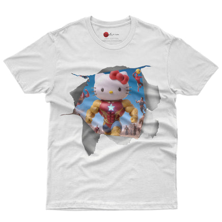 Hello kitty tee shirt - Ironman kitty cute funny graphic tees - Unisex novelty cotton t shirt White